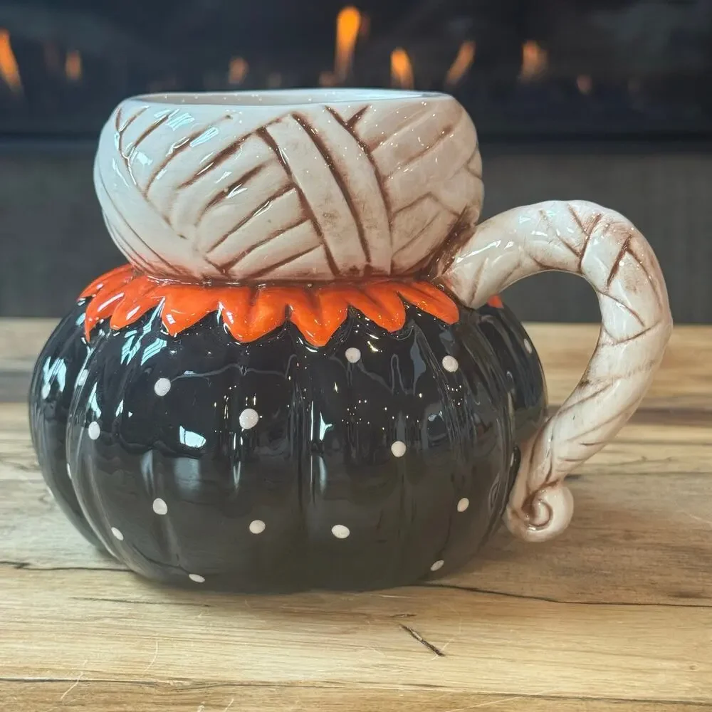Johanna Parker Designs Halloween Mummy Pumpkin Mug Transpac Ceramic Folk Art New